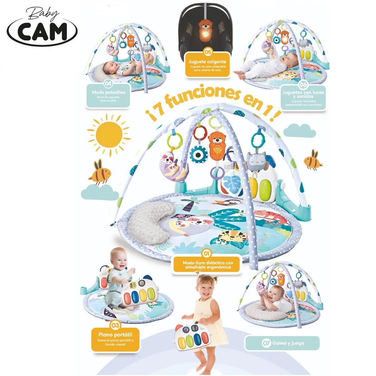 GIMNASIO PIANO MUSICAL BABY CAM 7 EN 1 TURQUESA - 4