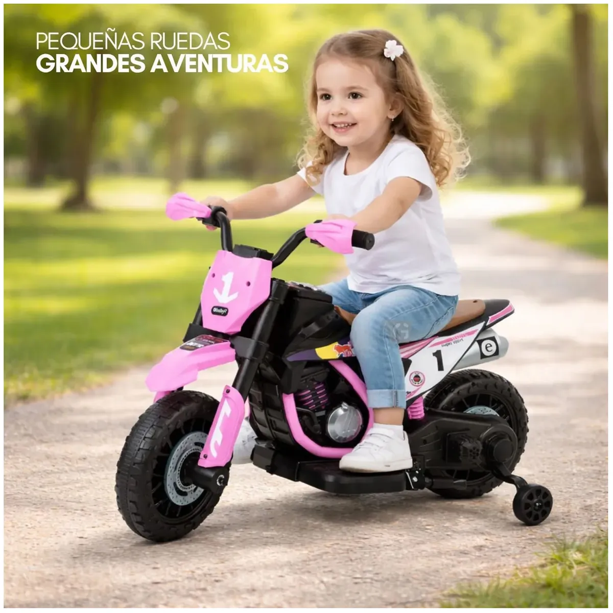 MOTOCICLETA A BATERÍA MUSICAL Y LUCES EBABY COD.349 ROSADO - 4