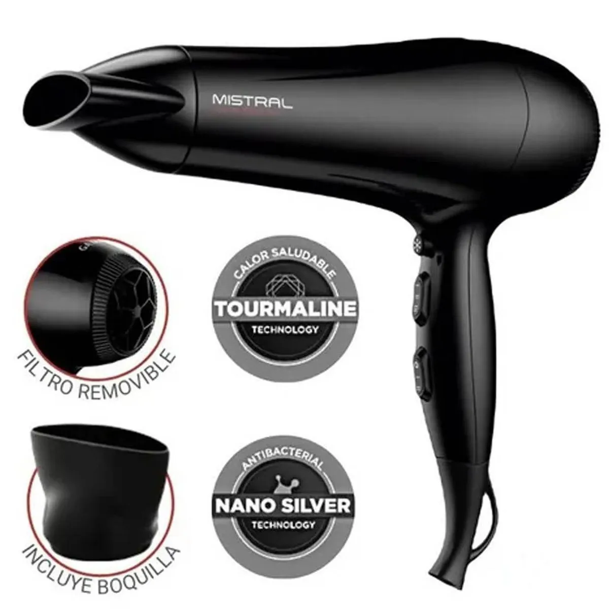 SECADORA MISTRAL TOURMALINE ION 2200 WATTS NEGRO - 2