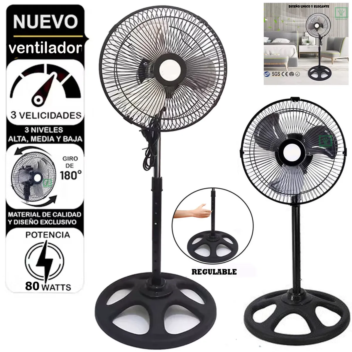 VENTILADOR PEDESTAL DE 10' NEGRO 60 WATTS - 1