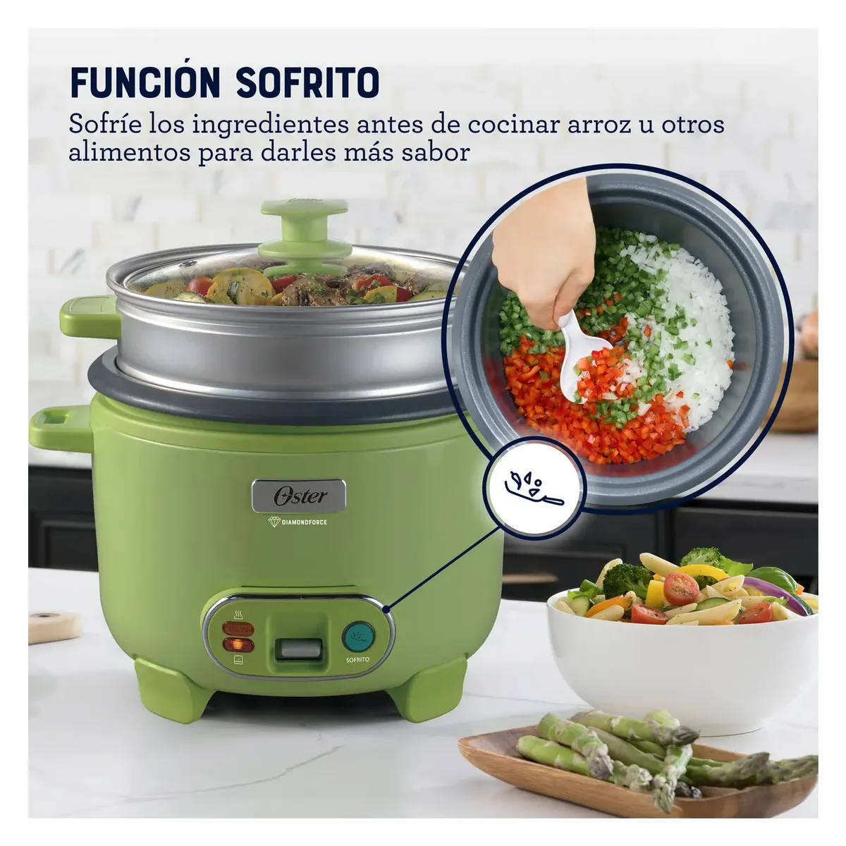 OLLA ARROCERA OSTER 1.8L 3 EN 1 FUNCIÓN DE SOFRITO VAPORERA VERDE - 3