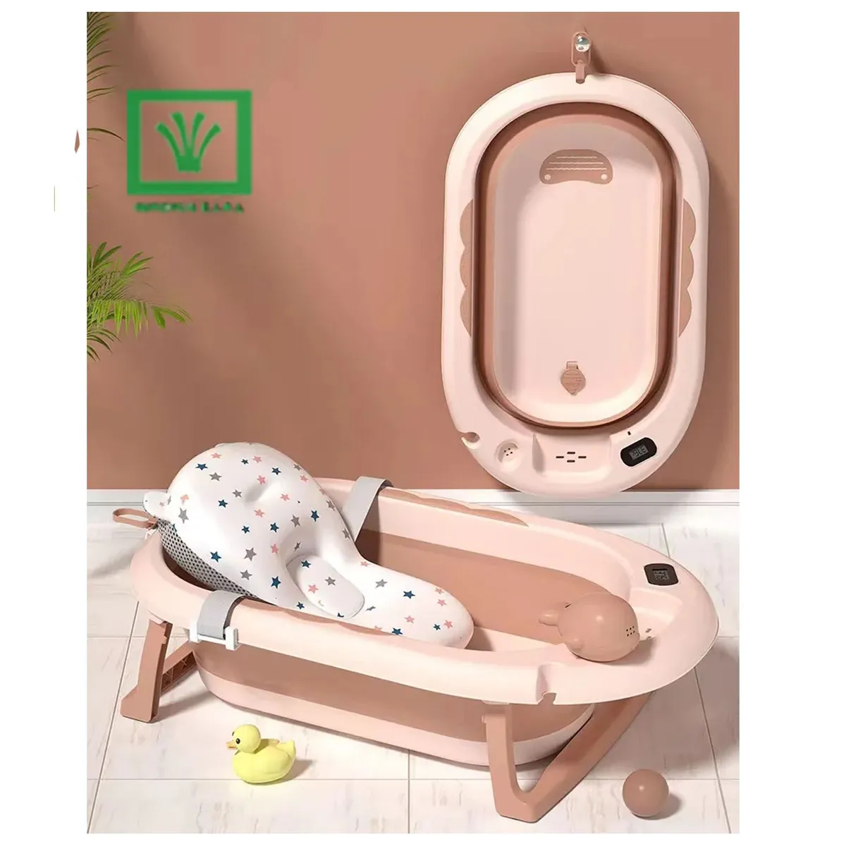 BAÑERA TINA DE BAÑO PLEGABLE BALLENITA CON TERMÓMETRO ROSADO - 7