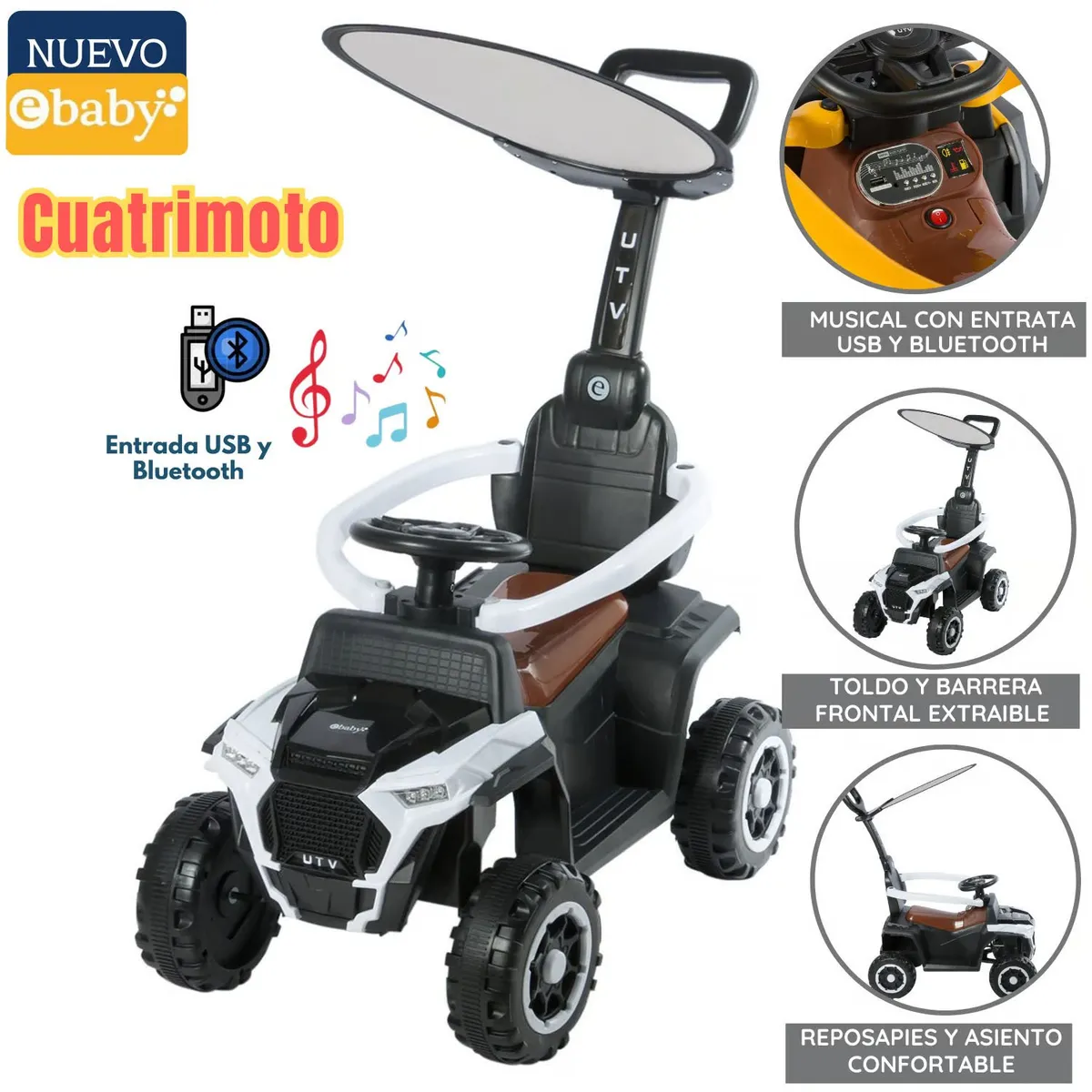 CUATRIMOTO MUSICAL CON LUCES Y SOMBRILLA BLANCO EB351 - 1
