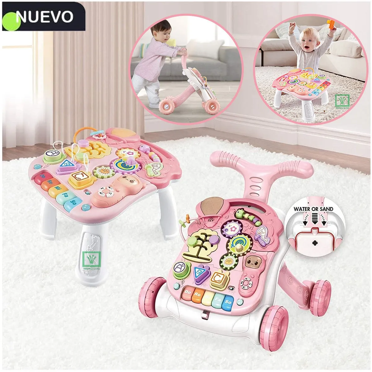 ANDADOR Y MESA ACTIVIDADES PARA BEBÉS 2 EN 1 ROSADO - 1