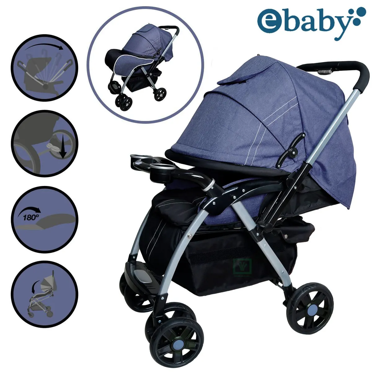 COCHE CUNA EBABY «ROSSI» AZUL - 1