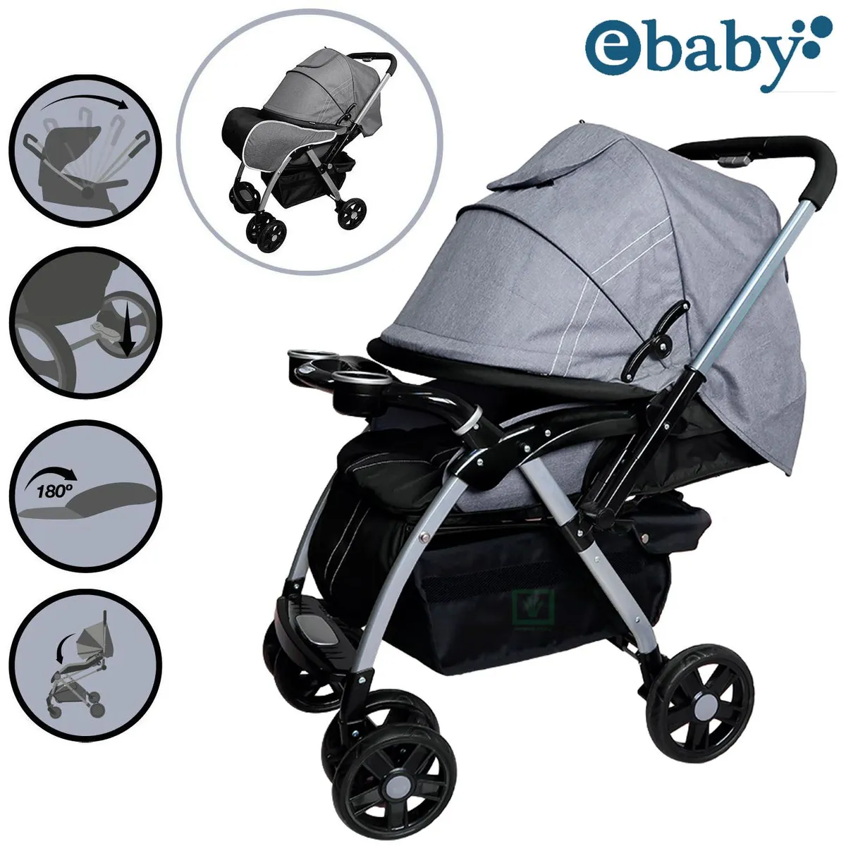 COCHE CUNA EBABY «ROSSI» GRIS - 1