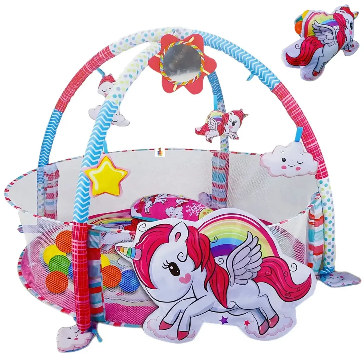 GIMNASIO 3 EN 1 PARA BEBÉS UNICORNIO CON PELOTAS - 2