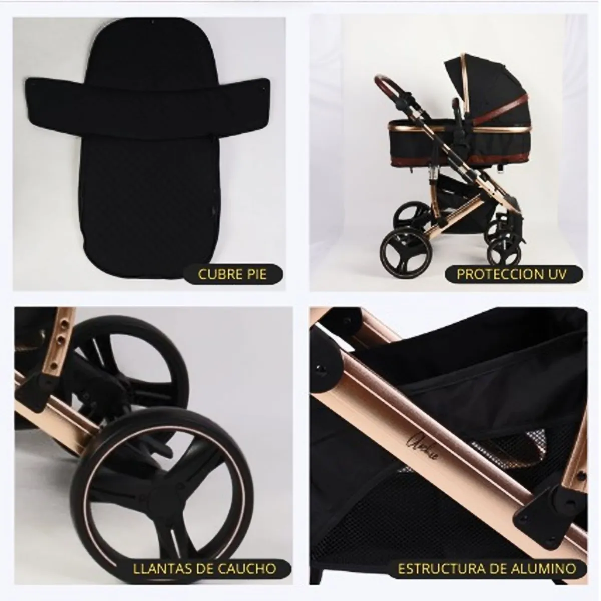 COCHE MOISES DE LUJO 4 EN1 CON PORTA BEBÉ STOKKER BABY NEGRO - 6
