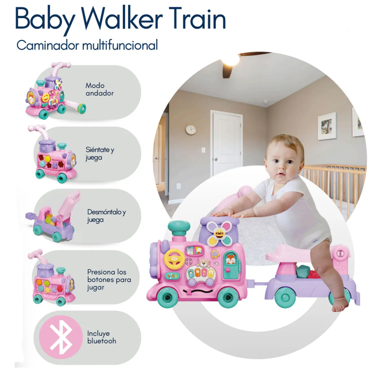 CAMINADOR MULTIFUNCIONAL 'TRAIN WALKER' 5 EN 1 ROSADO - 1