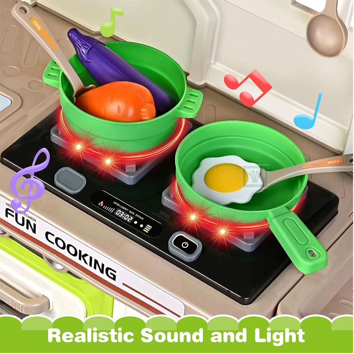 JUGUETE COCINA INTERACTIVA VERDE 53 PIEZAS CON SONIDOS LUCES Y AGUA - 4