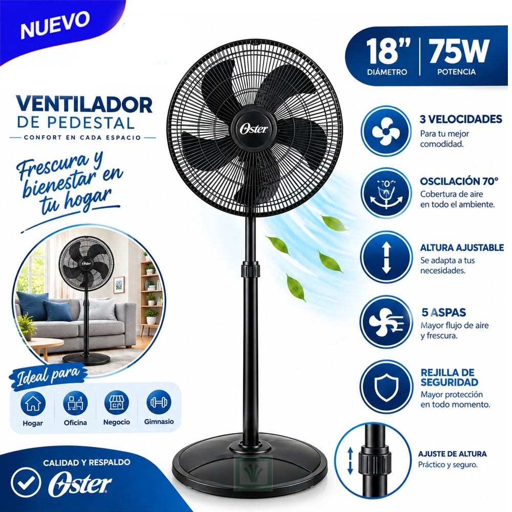 VENTILADOR OSTER DE PEDESTAL 18' 75 WATTS 3 VELOCIDADES EOSVELIST1631 - 1