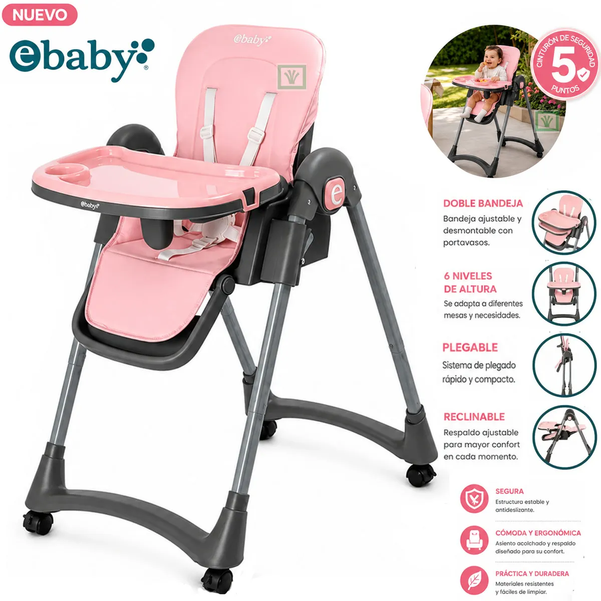 SILLA DE COMER LEIA EB642 ROSADO - 1