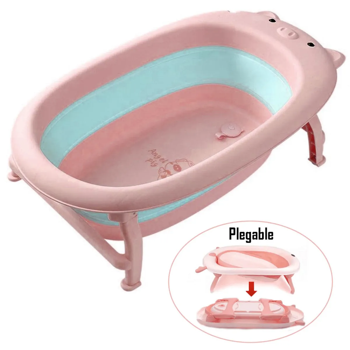 BAÑERA TINA DE BAÑO PLEGABLE CHANCHITO ROSADO - 2
