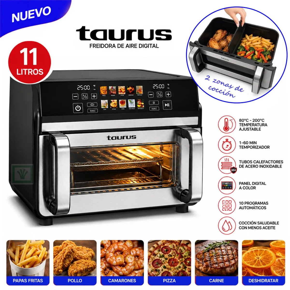 FREIDORA DE AIRE TAURUS DOUBLE AIR FRYER 11 LITROS - 1