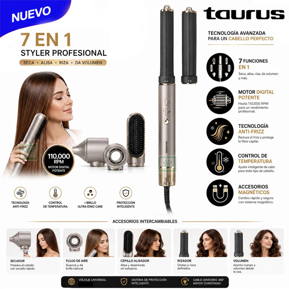 CEPILLO SECADOR MULTISTYLE TAURUS MOD. AIRWAVE DIGITAL PRO - 1
