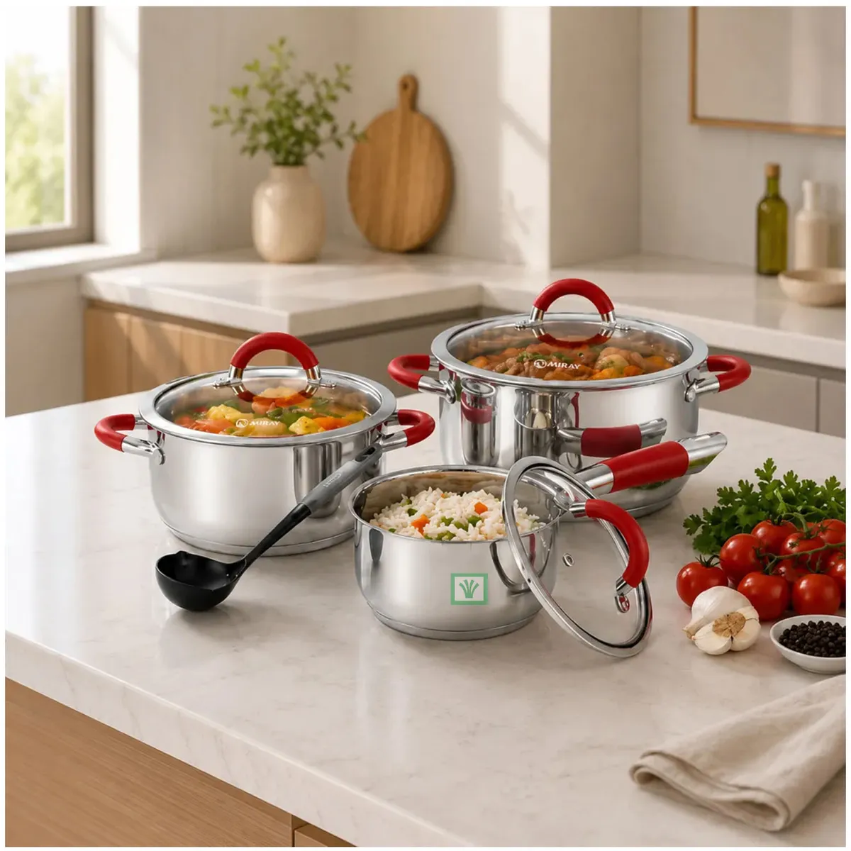 JUEGO DE OLLAS MIRAY JOM-506R 7 PZAS ACERO INOX - 4
