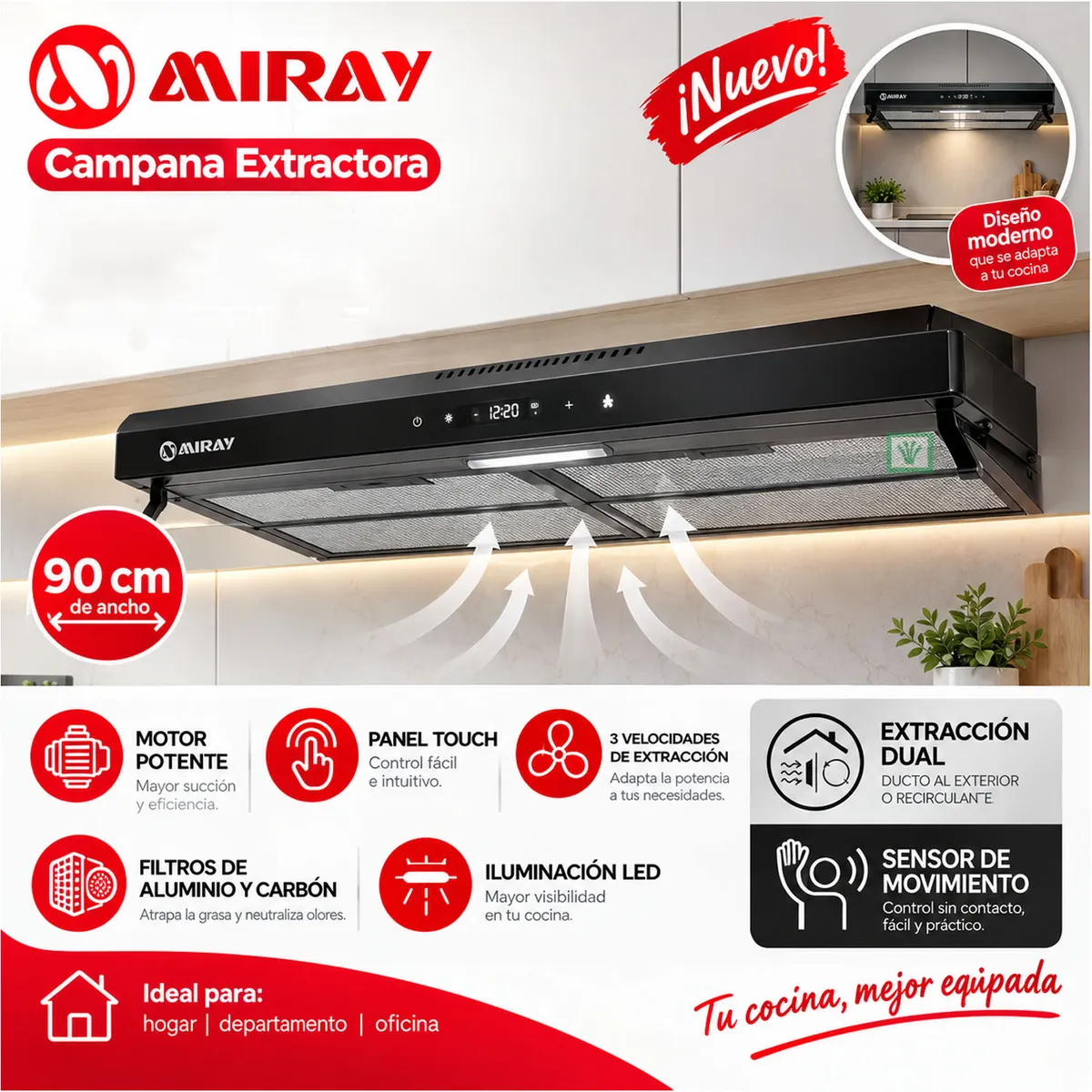 CAMPANA EXTRACTORA MIRAY CEM-906A 90 CM INOX - 1