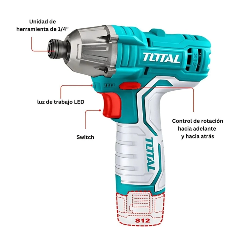 DESTORNILLADOR DE IMPACTO 100NM 12V TOTAL TIRLI12015 - 3