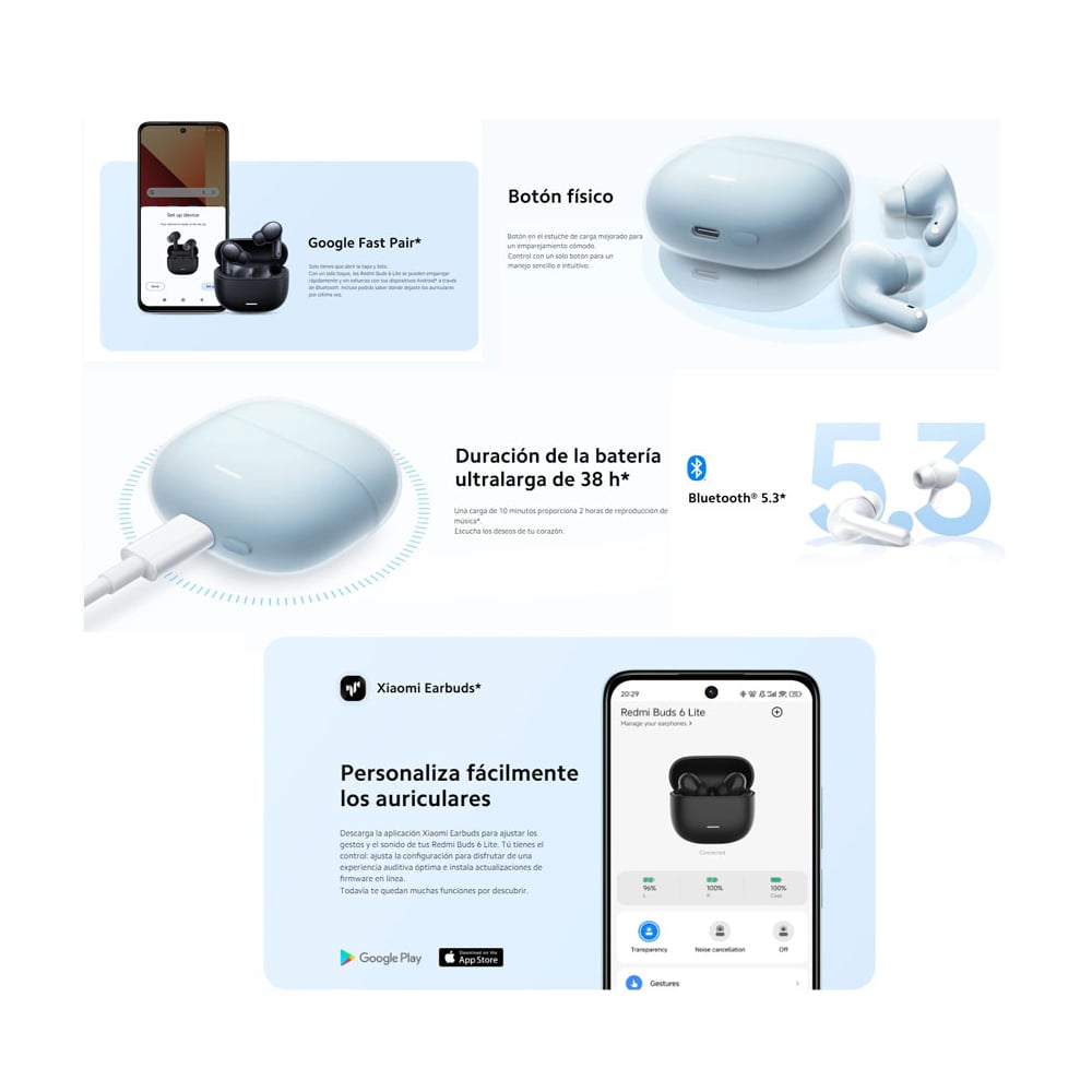 AUDÍFONOS XIAOMI REDMI BUDS 6 LITE BLUETOOTH 5.3 CON CANCELACIÓN DE RUIDO ANC NEGRO - 3