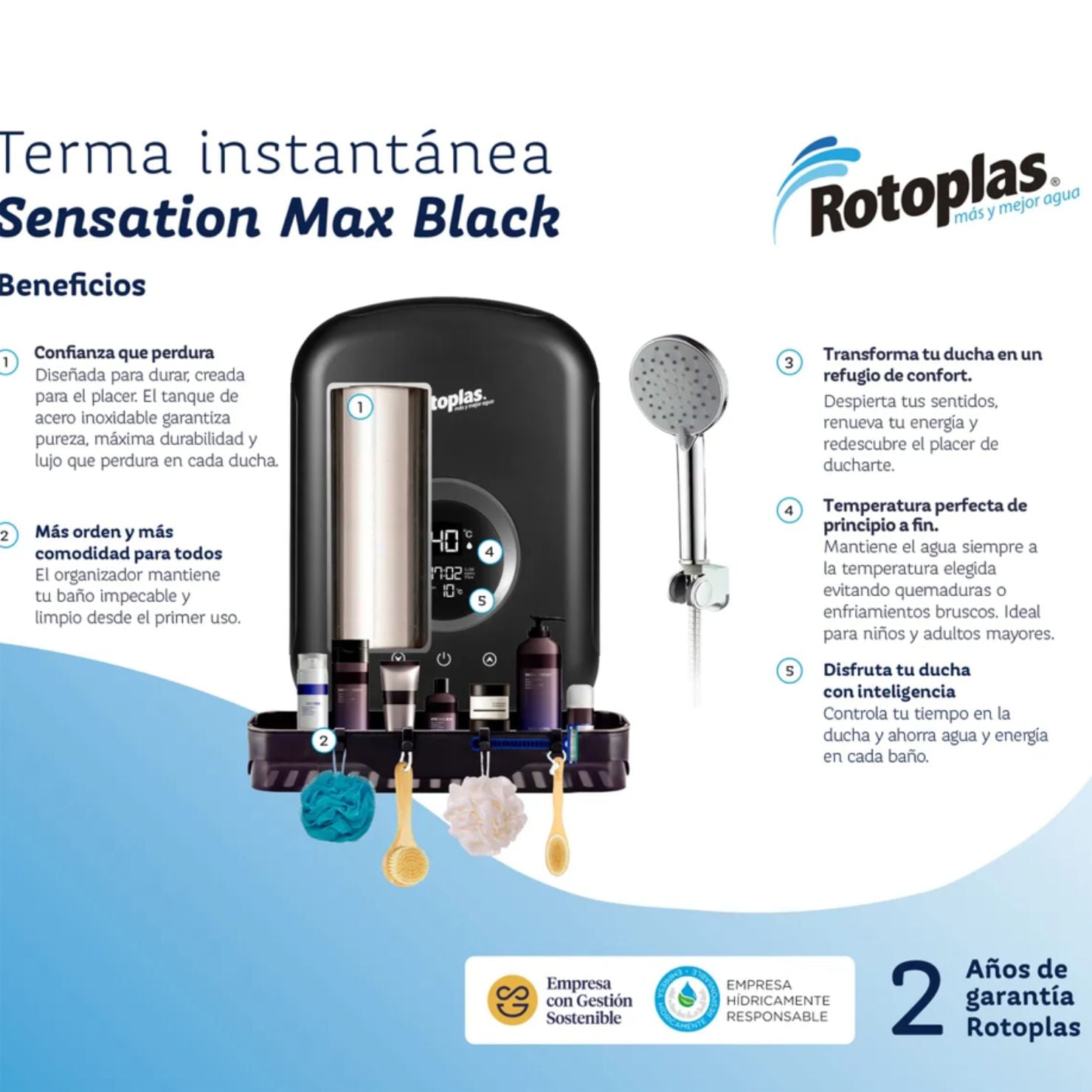 RAPIDUCHA ROTOPLAS SENSATION MAX BLACK 5500W CALENTADOR DE AGUA - 2