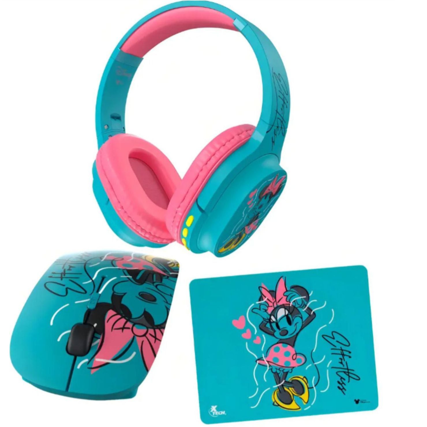 SET XTECH MINNIE AUDIFONOS MOUSE MOUSE PAD CELESTE - 1