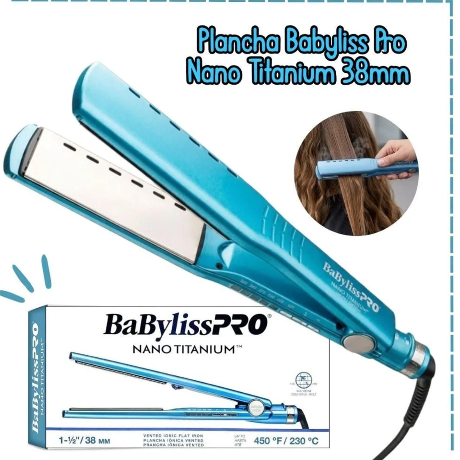 PLANCHA ALISADORA BABYLISS PRO 38 MM NANO TITANIUM USO DIARIO - 1
