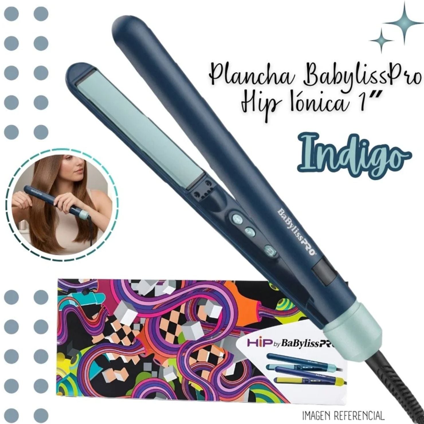 PLANCHA BABYLISSPRO HIP BY IONICA INDIGO 1 PULGADA PROFESIONAL - 1