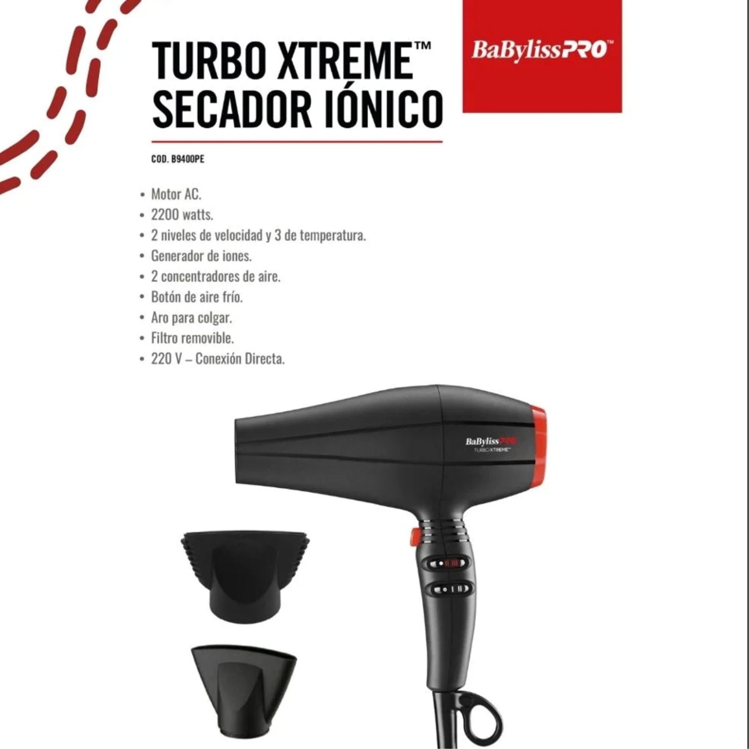 SECADORA BABYLISSPRO B9400PE TURBO XTREME ALTO RENDIMIENTO - 3