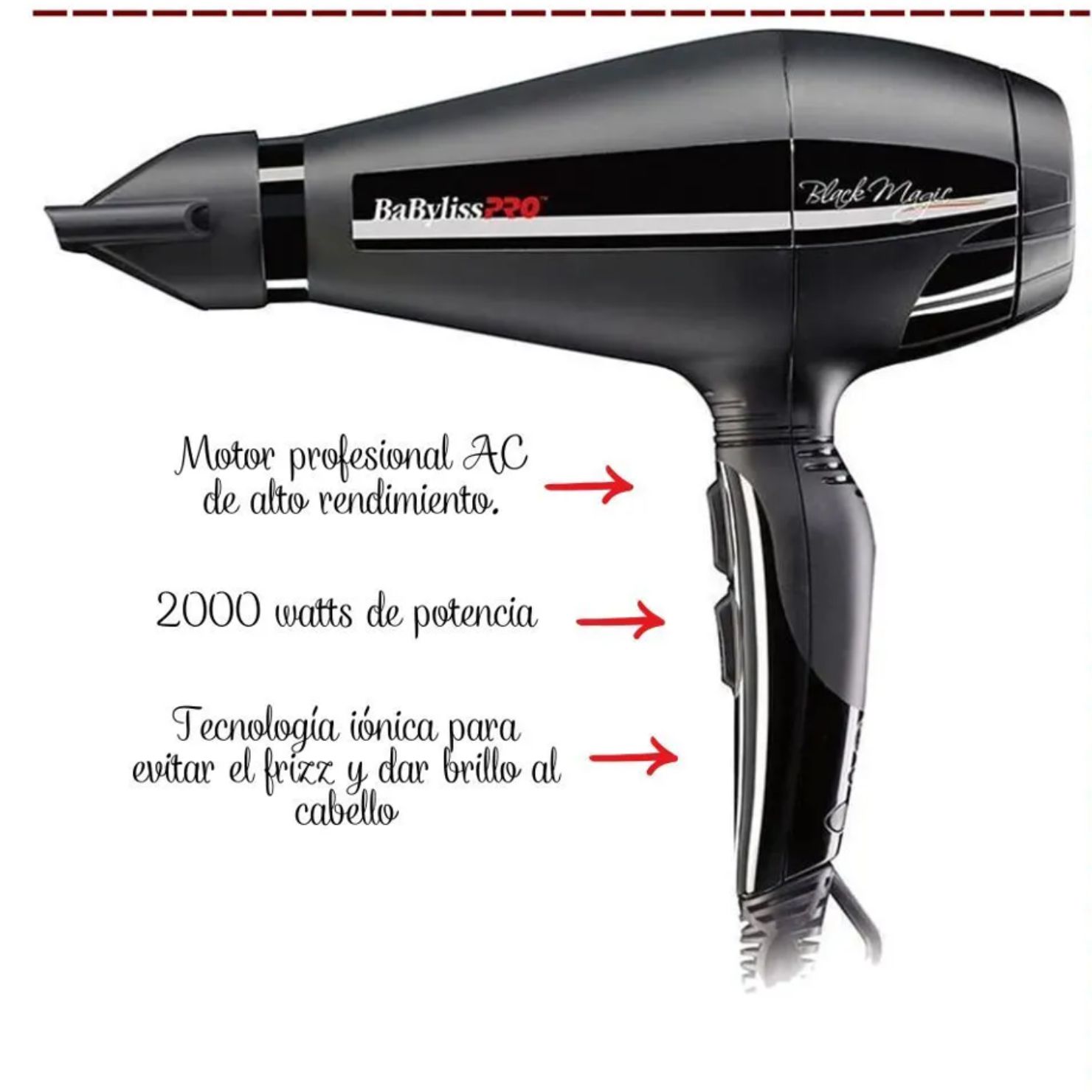 SECADORA PROFESIONAL BABYLISSPRO BLACK MAGIC 2000W TECNOLOGÍA IÓNICA - 2