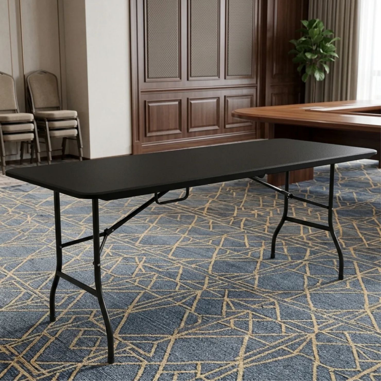 MESA PLEGABLE NEGRA 180 CM CON ESTRUCTURA DE ACERO - 5