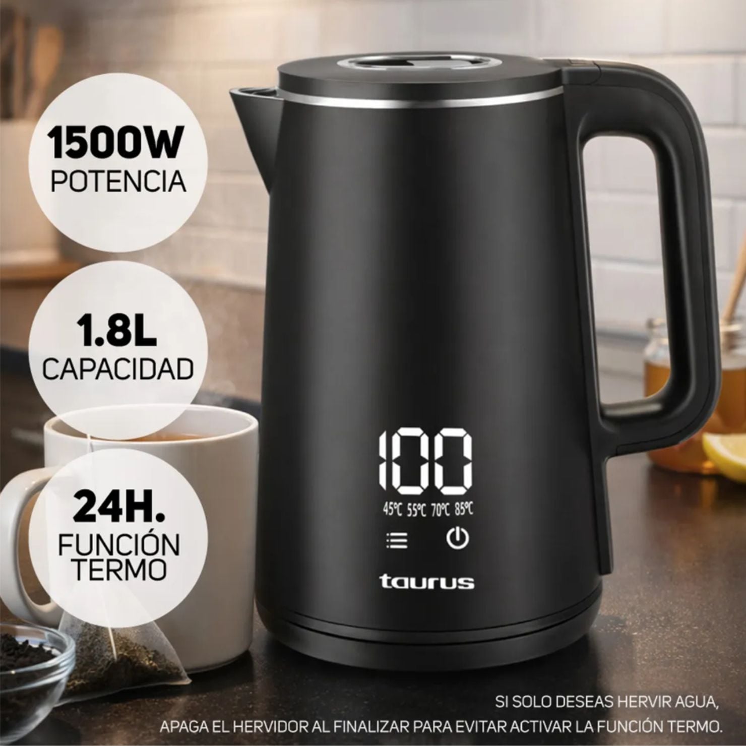TAURUS HERVIDOR ELÉCTRICO DIGITAL PE9580790A 1.8 LITROS NEGRO - 1