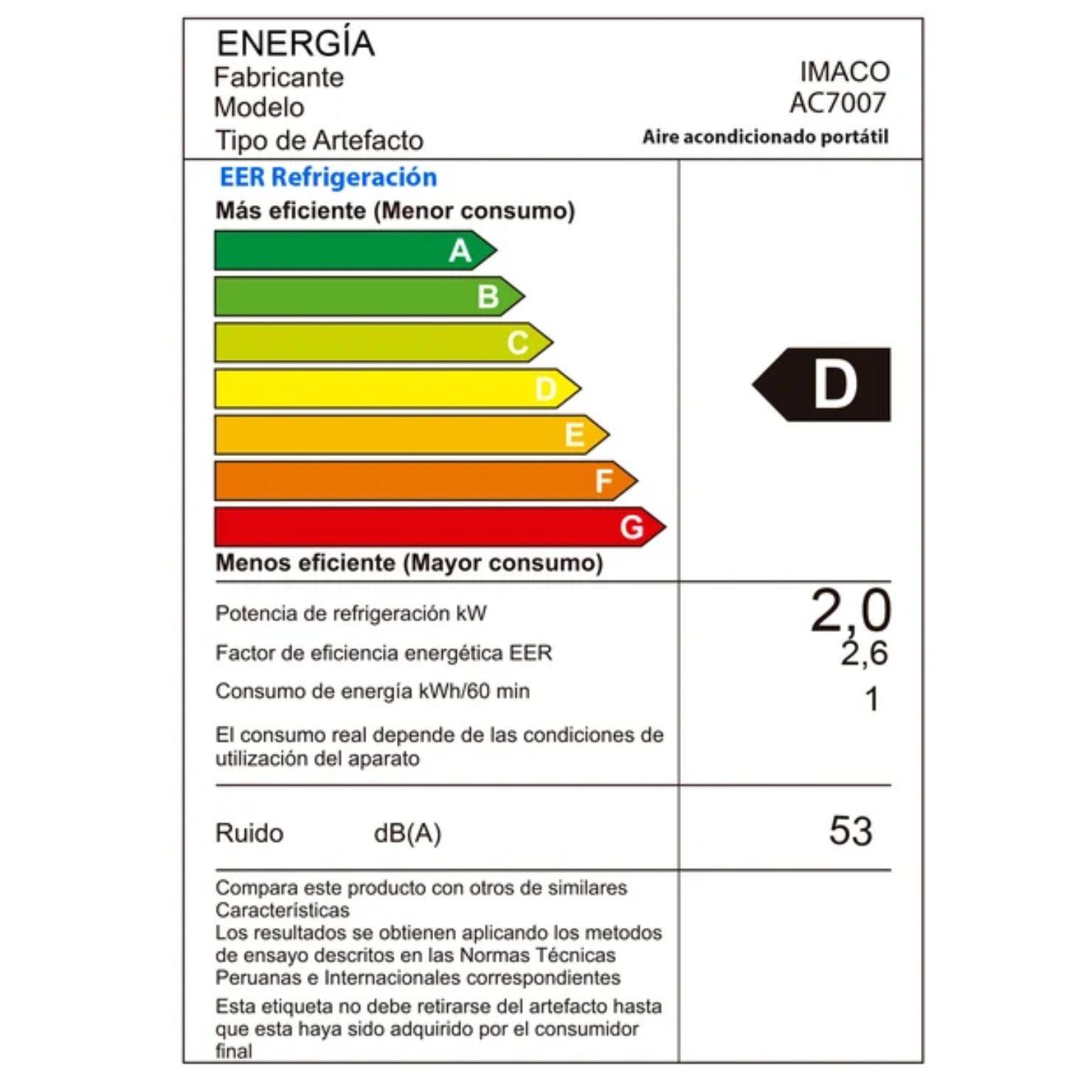 IMACO AIRE ACONDICIONADO PORTÁTIL 7000 BTU MODELO AC7007 - 8
