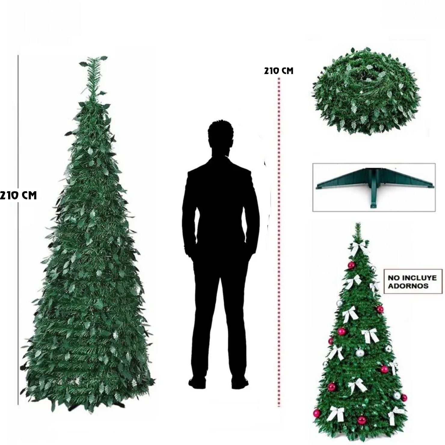 ÁRBOL DECORATIVO VERDE PLEGABLE DE 210 CM PARA NAVIDAD MODELO PLEGABLE - 2