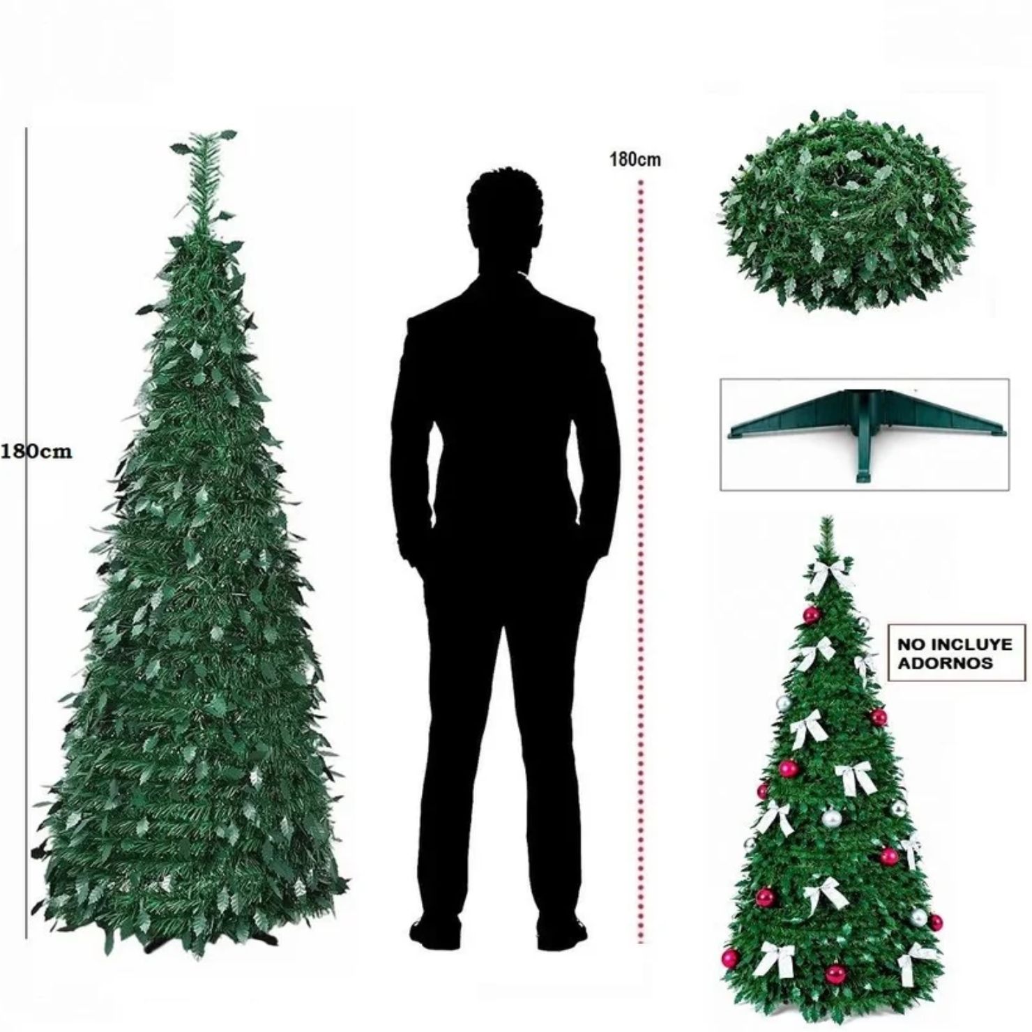ÁRBOL DECORATIVO VERDE PLEGABLE DE 180 CM PARA NAVIDAD MODELO PLEGABLE - 2