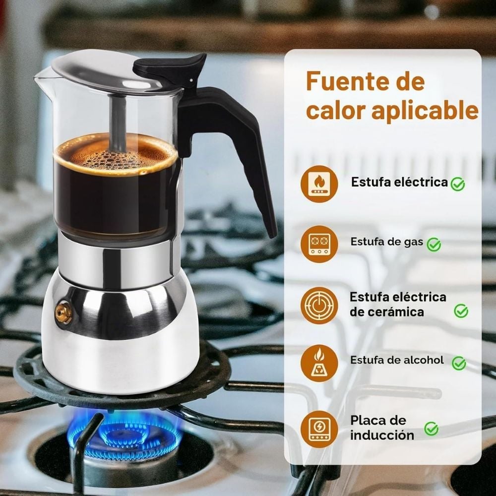 CAFETERA MOKA ROJA MOKA ITALIANA ACERO Y VIDRIO 6 TZ - 1