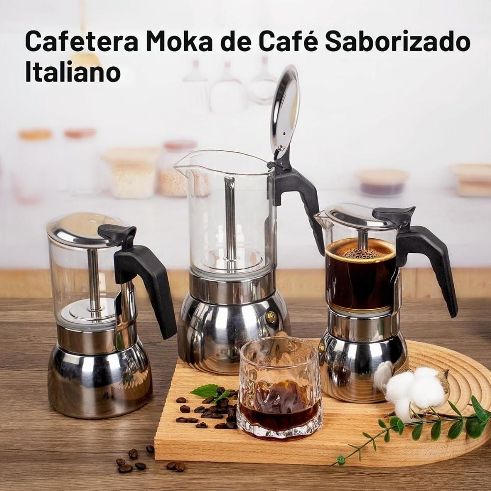CAFETERA MOKA ROJA MOKA ITALIANA ACERO Y VIDRIO 6 TZ - 4