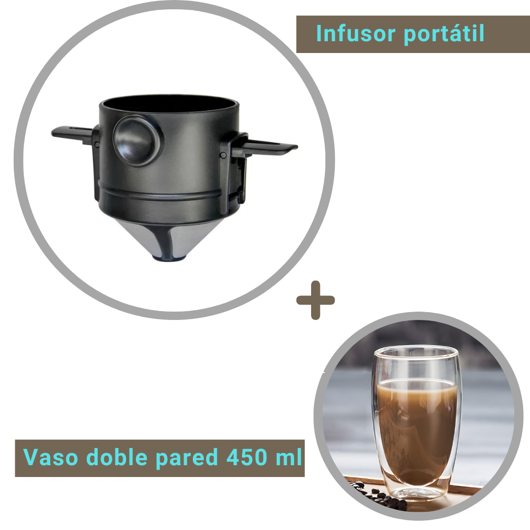 KIT INFUSOR REUTILIZABLE PORTÁTIL PARA CAFÉ + VASO DOBLE PARED 450 ML - 1