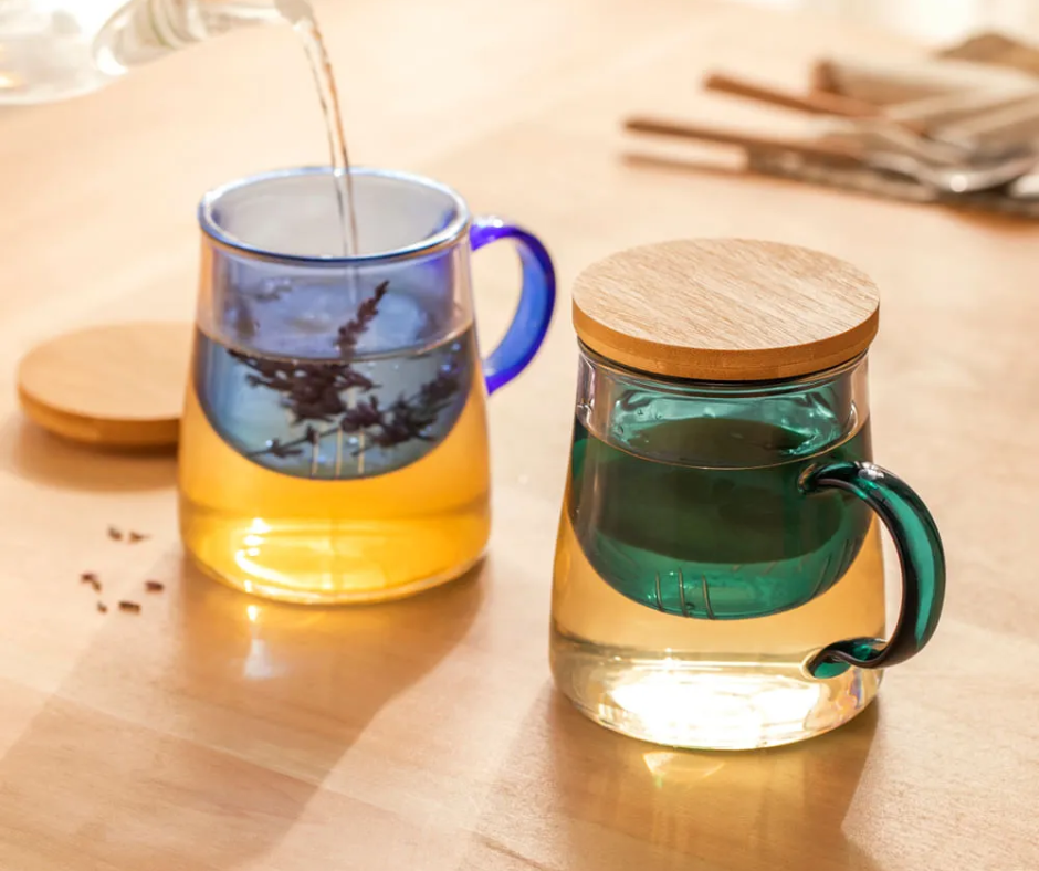 TAZA DE TE DE VIDRIO CON INFUSOR Y TAPA DE BAMBU - 1