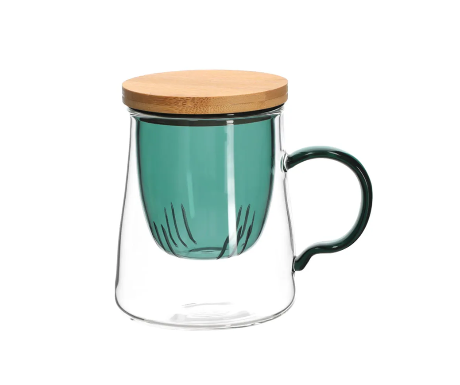 TAZA DE TE DE VIDRIO CON INFUSOR Y TAPA DE BAMBU - 2