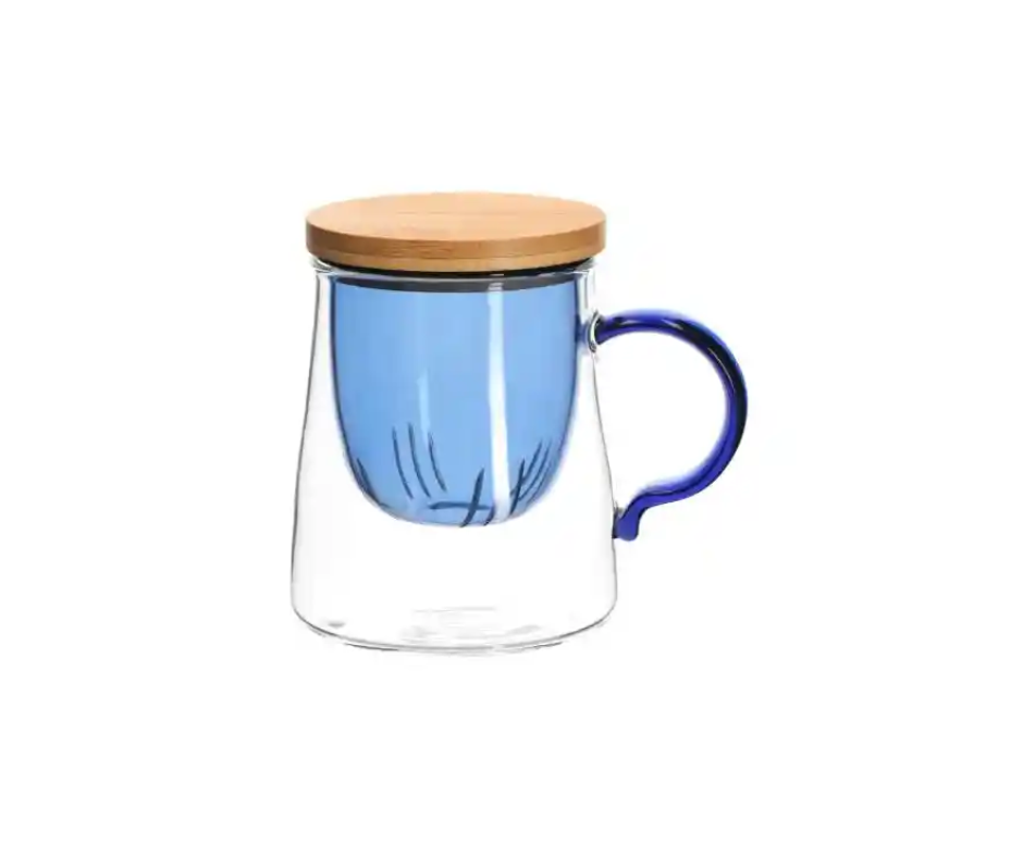TAZA DE TE DE VIDRIO CON INFUSOR Y TAPA DE BAMBU - 3