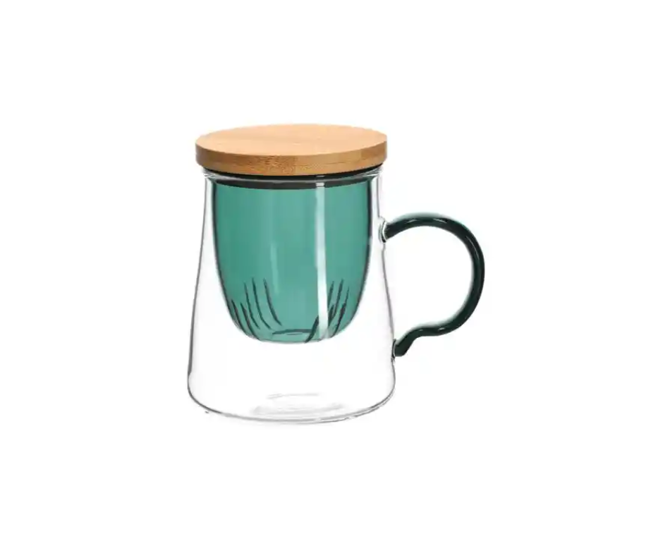TAZA DE TE DE VIDRIO CON INFUSOR Y TAPA DE BAMBU - 5