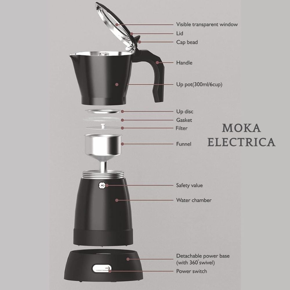 CAFETERA MOKA ITALIANA ELECTRICA 300 ML - 3