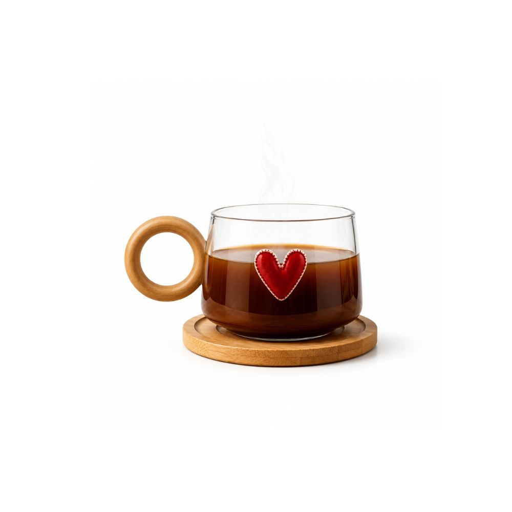 CAFETERA MOKA ITALIANA CORAZONES Y TAZA BASE DE MADERA - 4