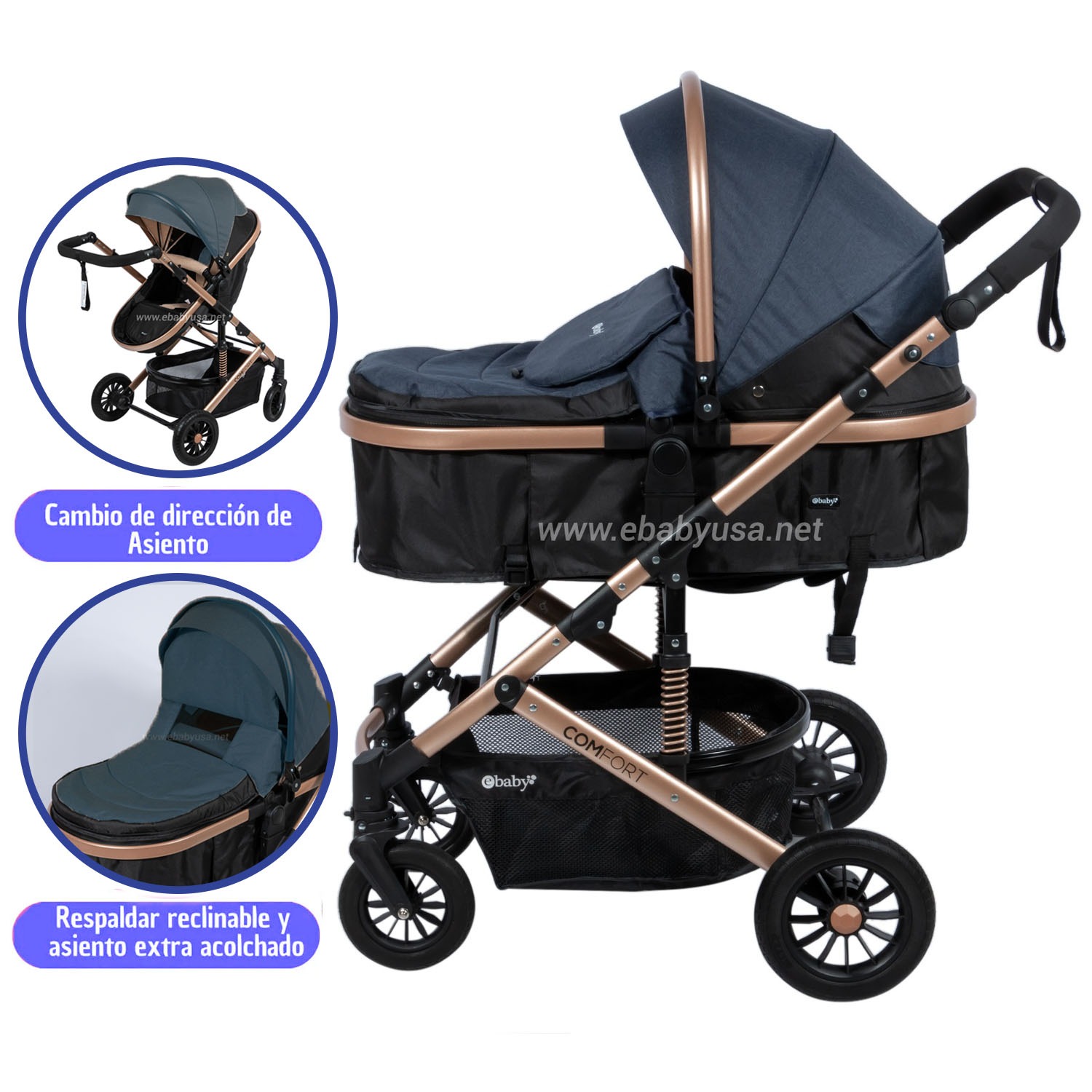 COCHE CUNA MOISÉS DE LUJO «COMFORT» AZUL - 1