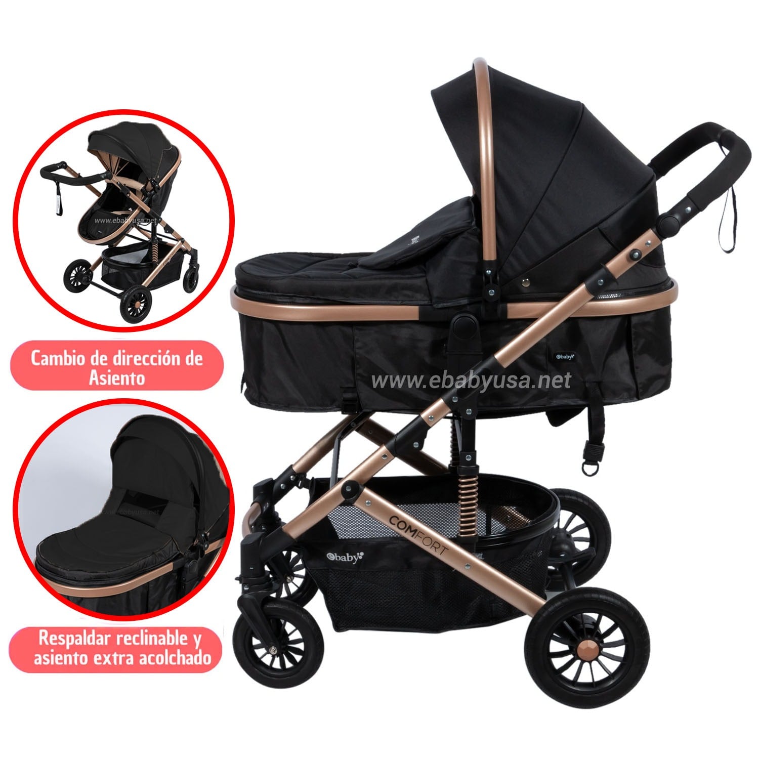 COCHE CUNA MOISÉS DE LUJO «COMFORT» NEGRO - 1