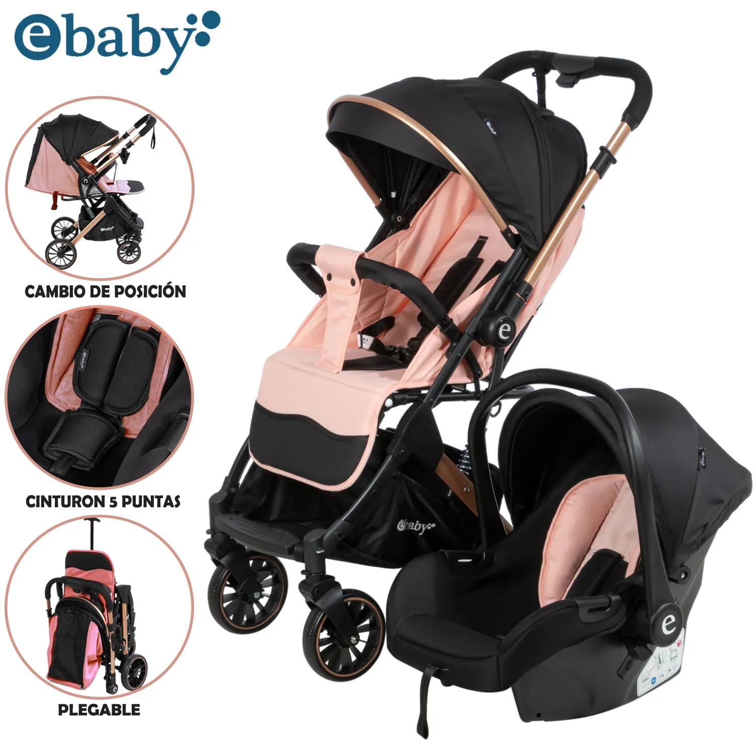 COCHE MOISÉS TRAVEL SYSTEM EBABY «SPARROW» PORTA BEBÉ PINK - 1