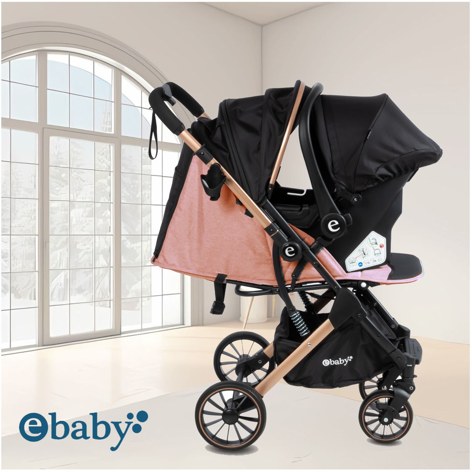 COCHE MOISÉS TRAVEL SYSTEM EBABY «SPARROW» PORTA BEBÉ PINK - 2