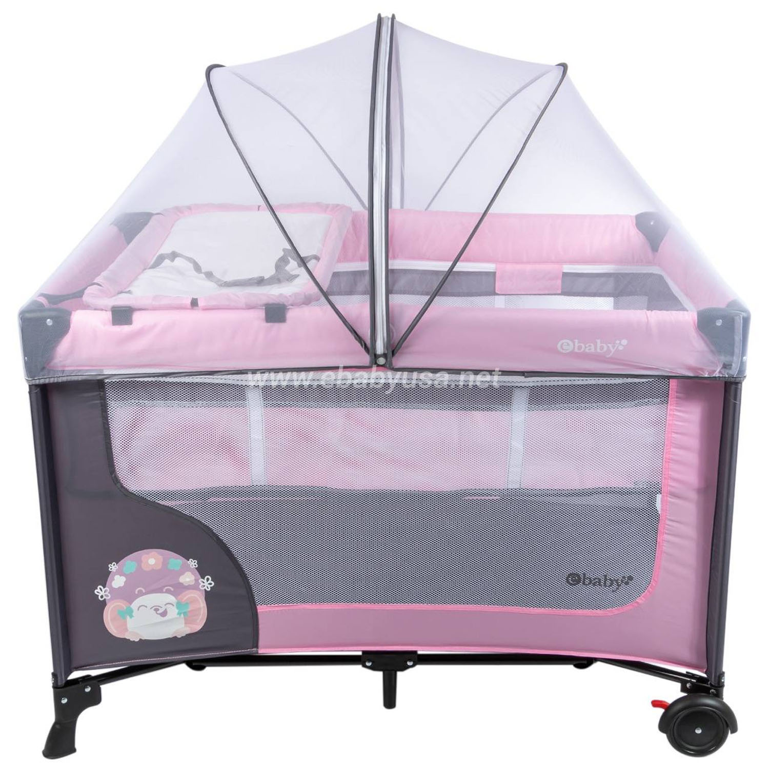 CUNA CORRAL EBABY CON CAMBIADOR HAPPY DREAM ROSADO - 2