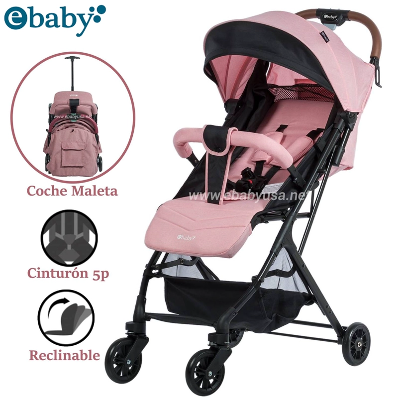 COCHE MALETA EBABY RESPALDAR RECLINABLE KALAN ROSADO - 1