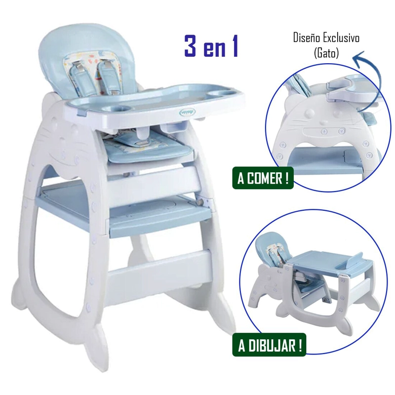 SILLA DE COMER GATO 3 EN 1 AZUL - 1